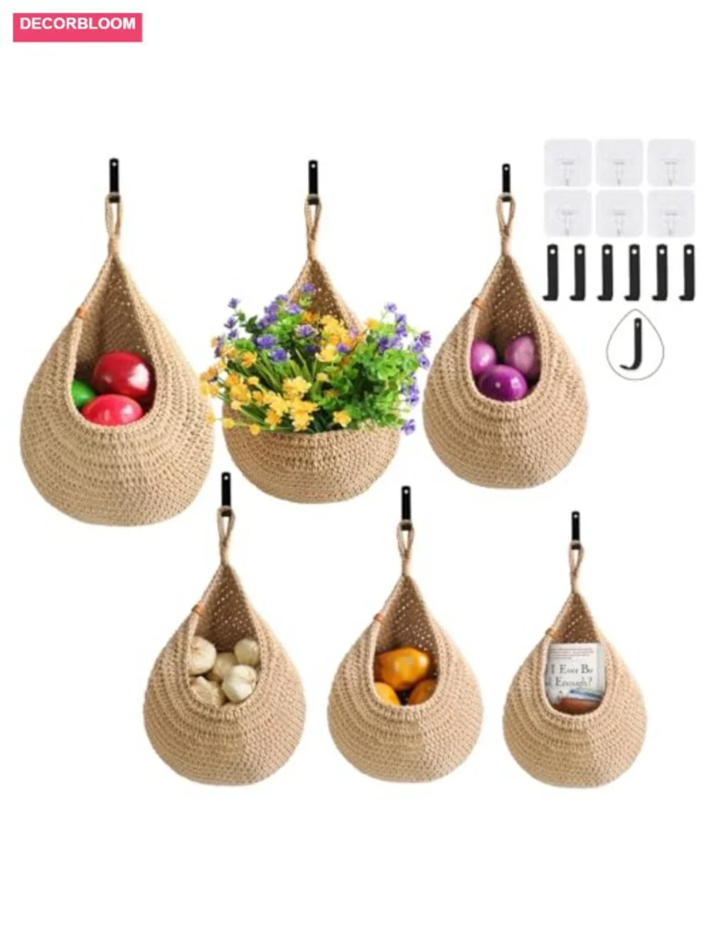 5-Pack Rustic Woven Rope Baskets for Kitchen Storage Home Organization Boho